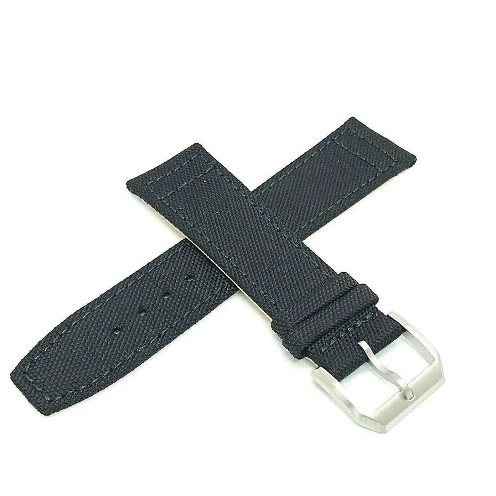 Men's Watch Band Replacement Black Leather Canvas Strap 22mm Lug 7.5''